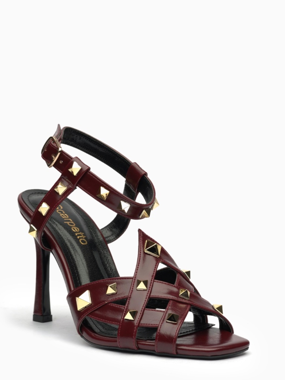 Borchia Leather Stiletto Heels: Polished Gold Pyramid Studs, Evening Party Shoes